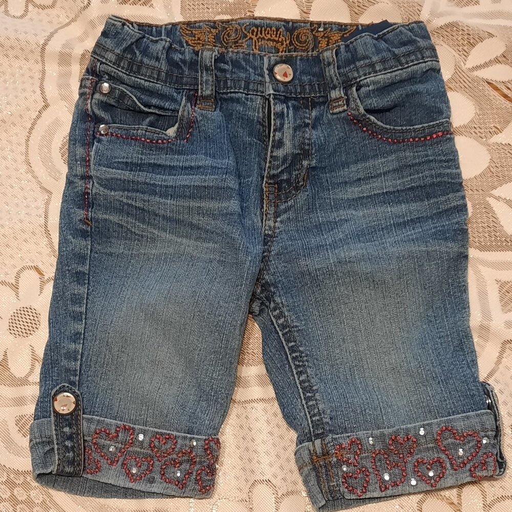 Squeeze Toddler Girls Sz 2T Jean Shorts Adj Waist Snap Closure Studs